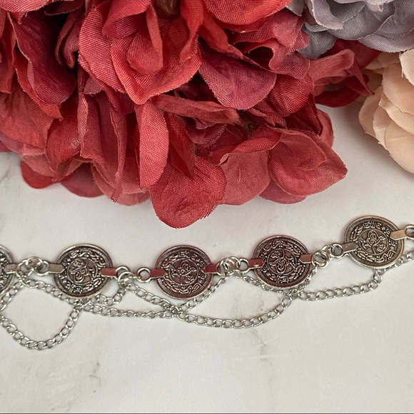 Bohemian Silver Coin Tassel Anklet - Picture 11 of 13